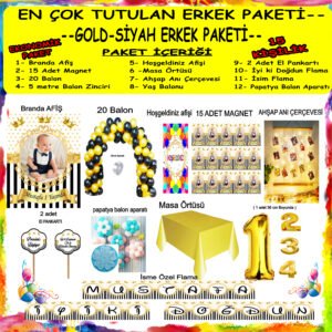 EN ÇOK TUTULAN -ERKEK GOLD-SİYAH FOTOĞRAFLI DOĞUM GÜNÜ SETİ