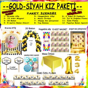 GOLD-SİYAH KIZ DOĞUM GÜNÜ PAKETİ